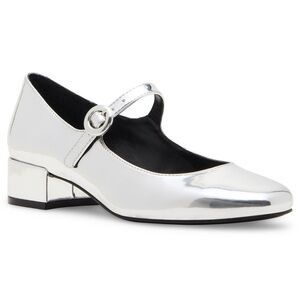 Metallic Silver Steve Madden Mary Jane Block Heel Shoes